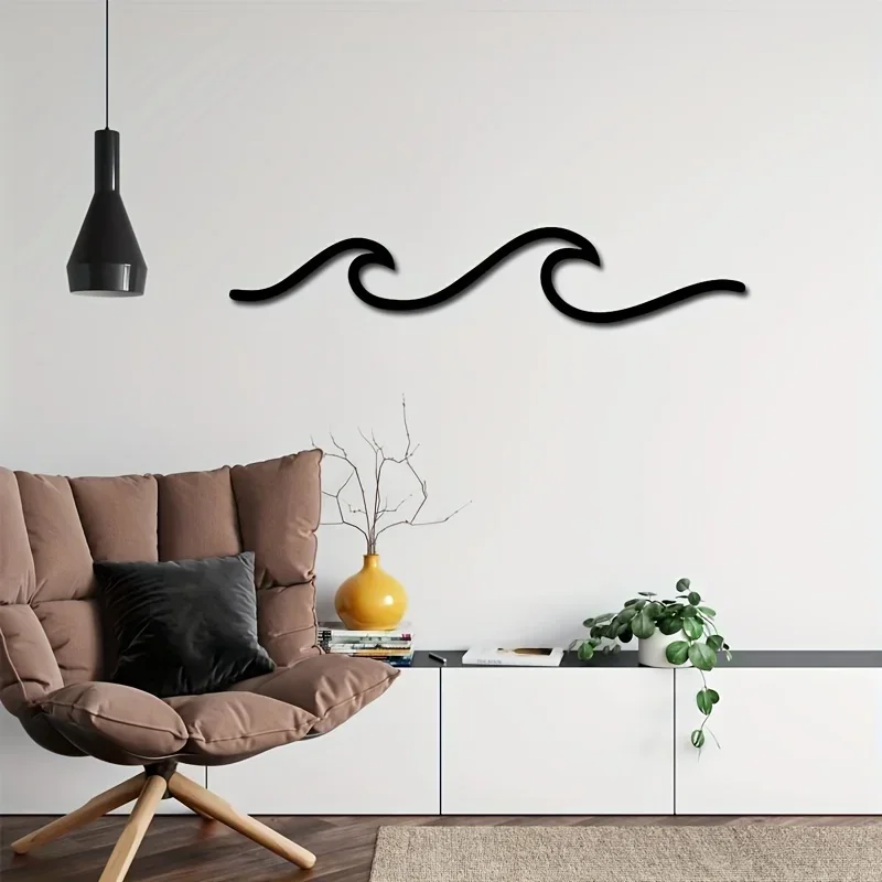 

Hello Young Metal Wave Art Sign home Decor Ocean Wave Wall Hanging Minimalist Lines Iron Crafts metal wall hanging for Bedroom O