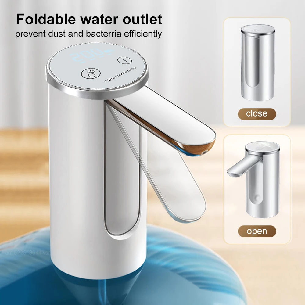 Electric Water Gallon Bottle Pump Automatic Folding Water Dispenser Pump 19 Liters Rechargeable Foldable Desk Water Bottle Pump 3