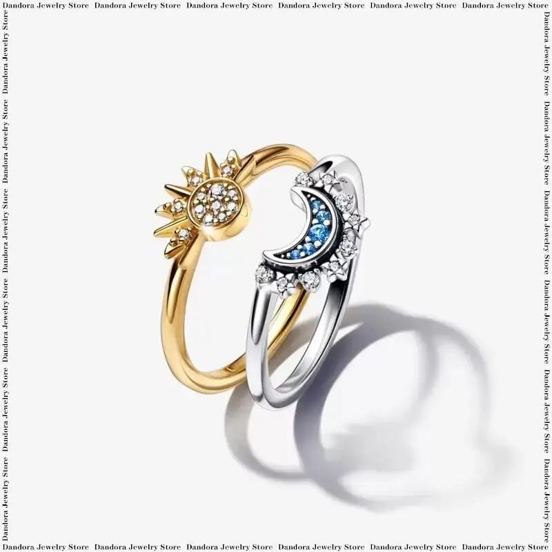 

925 Sterling Silver Sparkling Celestial Sun and Blue Moon Engagement Ring Set Couples Women Luxury Jewelry 2023 Hot Gifts Unisex