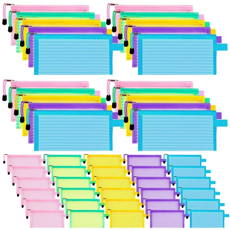 

50 Piece School Supplies Zipper Mesh Pouch Pencil Pen Case Pouches Bulk Pencil Bag Multipurpose Travel Bags