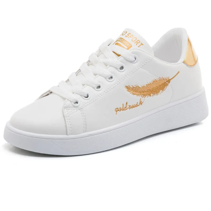 Women Sneakers Fashion Summer Casual White Shoes Lace-Up Leafage Embroidery Breathable Platform Flat Shoes Woman Sneakers