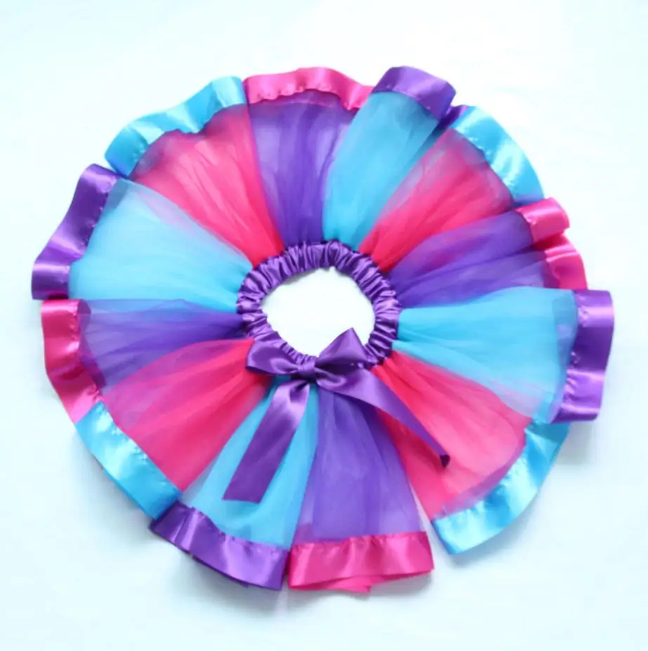 Girls Kids Petticoat Rainbow Mesh Multi-Layer Elastic Waist Pettiskirt Bowknot Tutu Skirt Dancewear 0-8Y