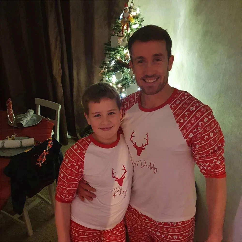 Christmas Pyjamas Family Matching Long Sleeve Top+Pants Sets Cotton Deer Outfits Clothes Merry Christmas Tree Printed Suits
