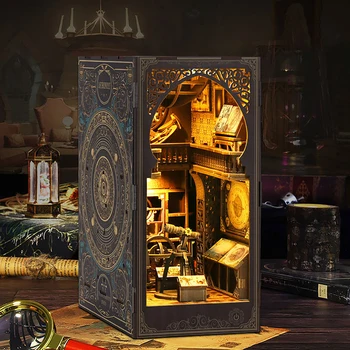 Bookshelf Set DIY Book Nook Kit 3D Wooden Doll House Puzzle Bookshelf Insert Decor With LED Light Dollhouse Model Birthday Gifts 1