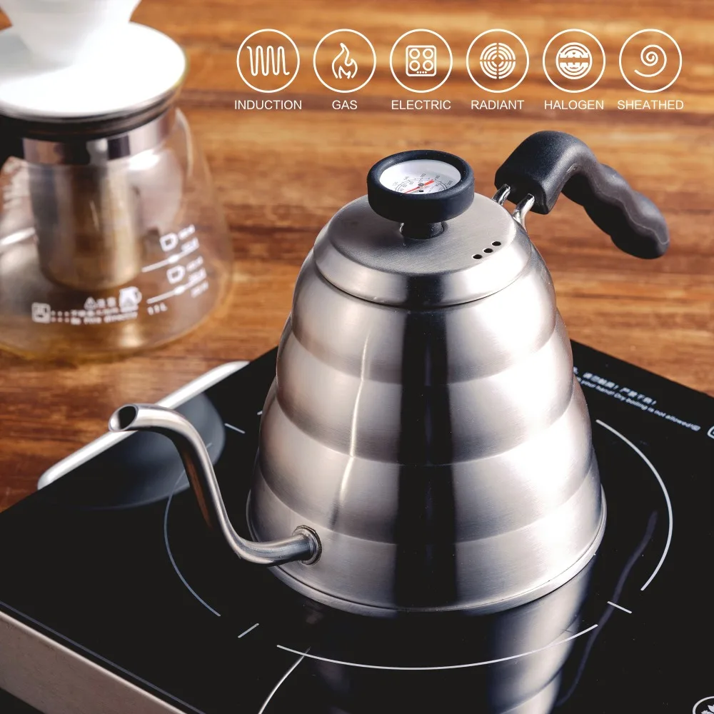 Coffee Drip Kettle Pot 1.2L 1L Pour Over Coffee Tea Pot Stainless Steel for Home Office