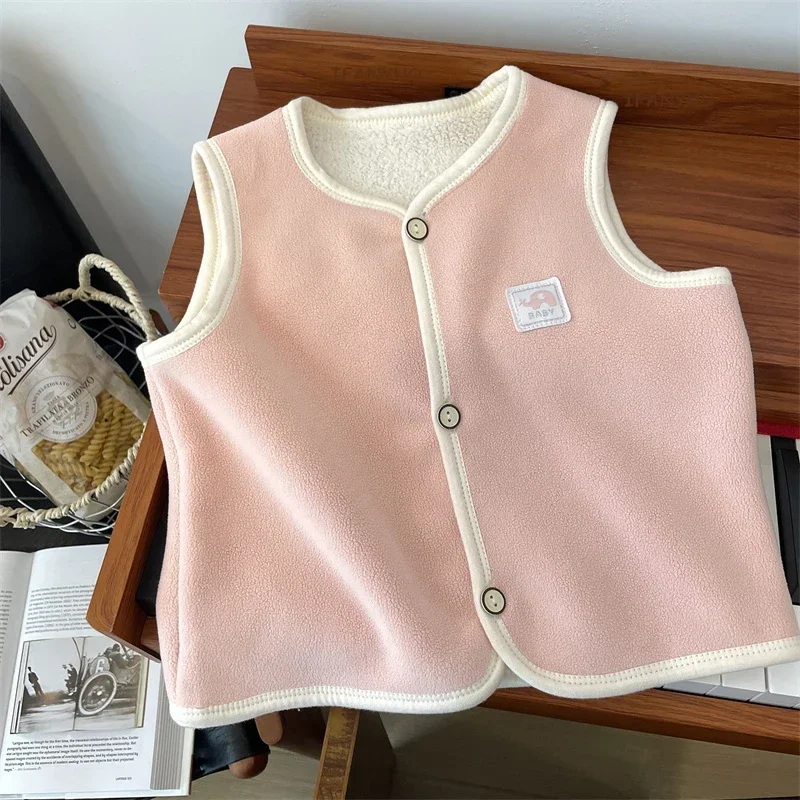 Children Vest Winter Double Sided Plush Warm Baby Vests Autumn Wearing Cartoon Animal Children Plush Thick Vest Cute Boys Girls Waistcoats