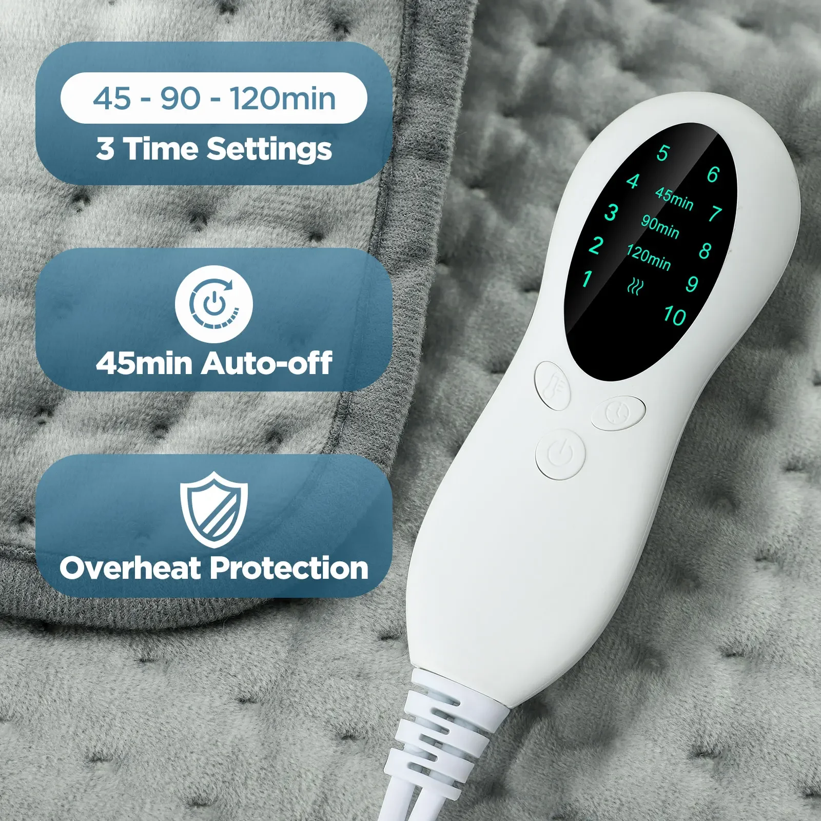 Electric Heating Pad 10-speed Temperature Control Rapid Heating Blanket 3-speed Timing Cushion Super Soft Warming Heated Mat