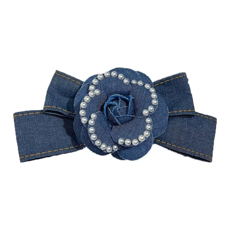 

Camellia Brooch Women's High-end Fabric Denim Bow Tie College Style Corsage Korean Bowtie Pin Large Brooches Gift for Women