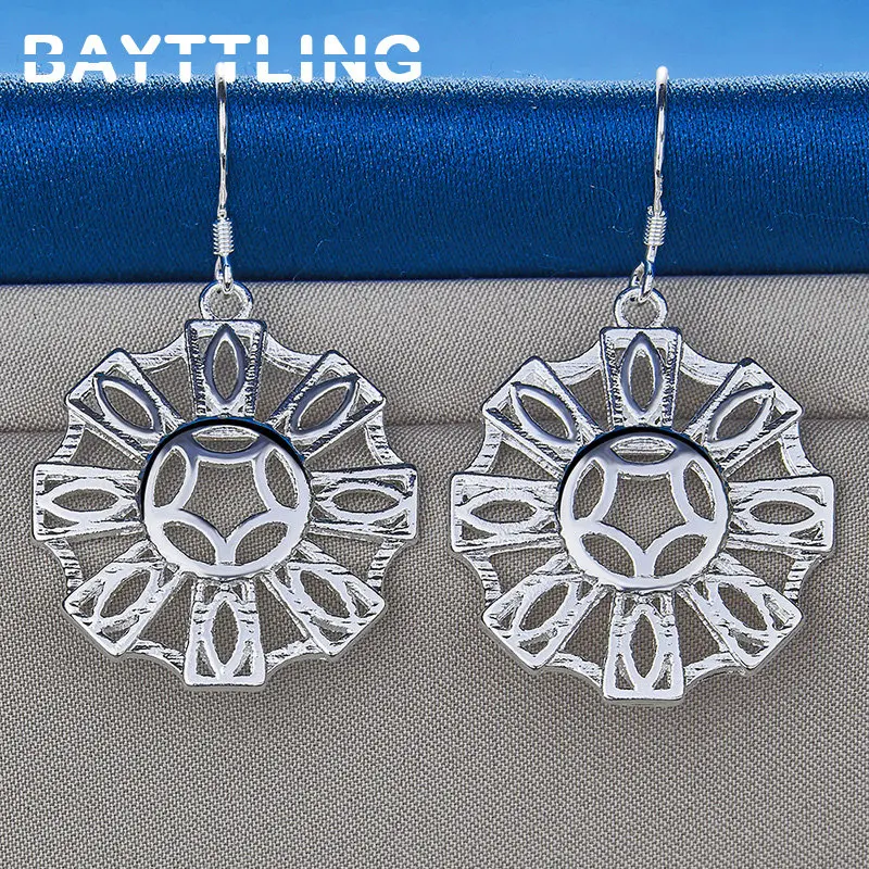 

BAYTTLING 925 Sterling Silver 43MM Fine Round Earrings Fashion Women Charm Wedding Gift Jewelry Accessories