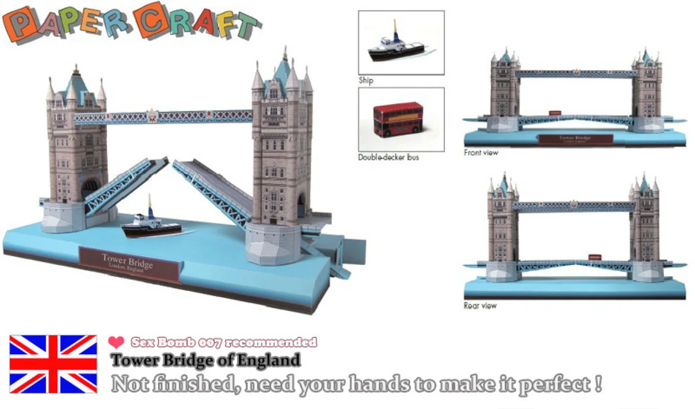 

3D Tower Bridge of England Paper Models DIY Paper Craft World famous Building Model For Children Adult Educational Toy Building