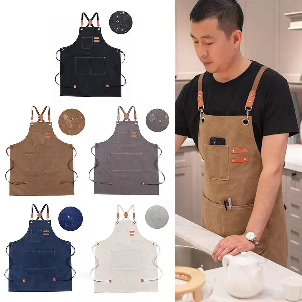 Waterdrop Resistant Thicken Canvas Apron Antifouling Barista Apron Kitchen Restaurant Worker Barber Carpenter Florist Apron