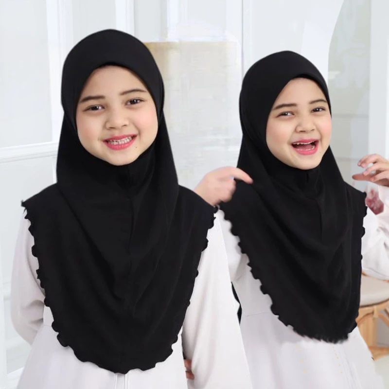 Teenage Girls Muslim Hijab Plain Hijab Hats Scarf Islamic Headscarf Hat Amira Pull On Headwrap 10 years girl scarf muslim hijab
