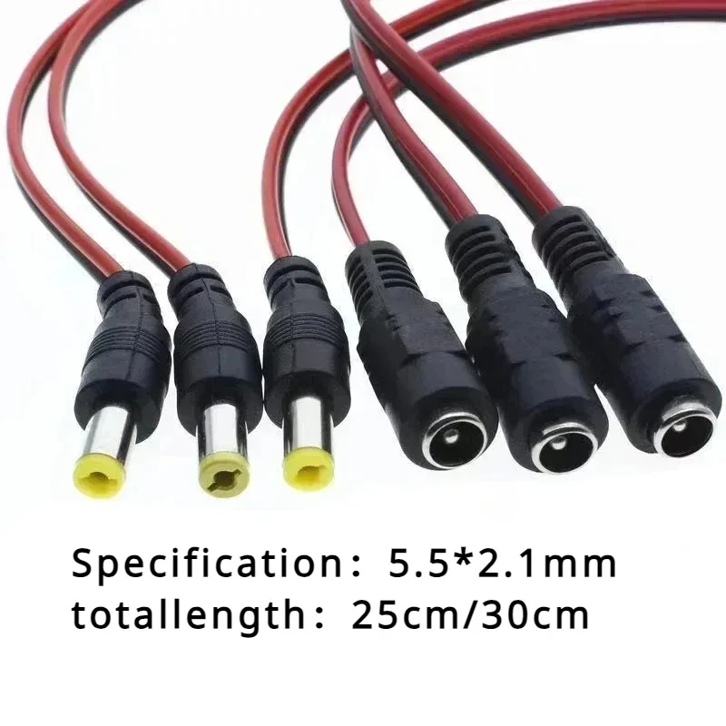 Cables De Alimentación DC 5.5x2.1 Mm - Pack De 5, Ángulo Recto, 28 Cm, Para Cámaras Y LED