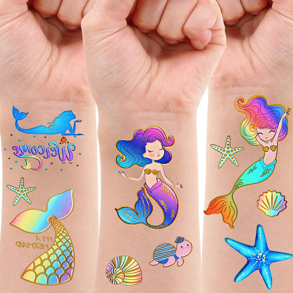 Meerjungfrau Glitter Temporäre Tattoos Meerjungfrau Geburtstag Party Favors  Kinder Geschenke Meerjungfrau Schwanz Dekorationen - AliExpress