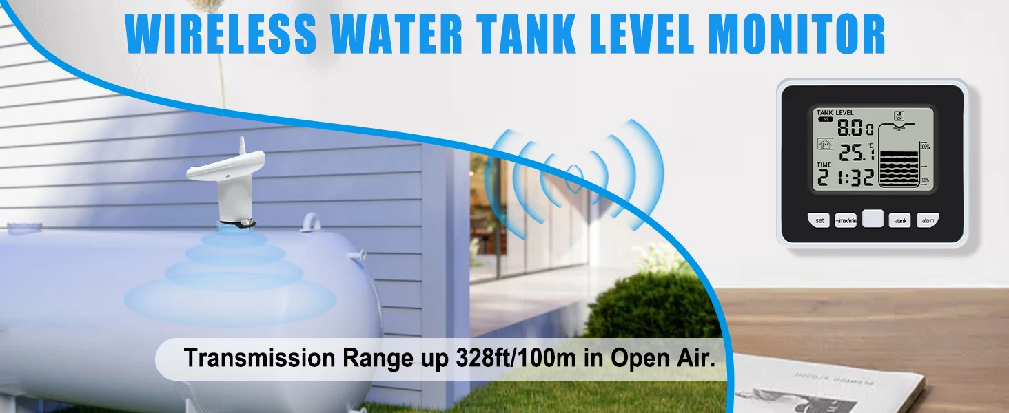 Ultrasonic Level Guage Wireless LCD Display Water Tank Liquid Meter Temperature