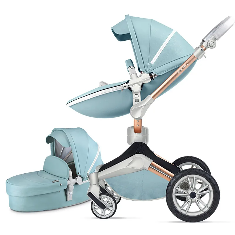 New Luxury PU Leather Baby Stroller,High-Grade Baby Stroller High Landscape Infant Carriage,eggshell Stroller,Folding Pram