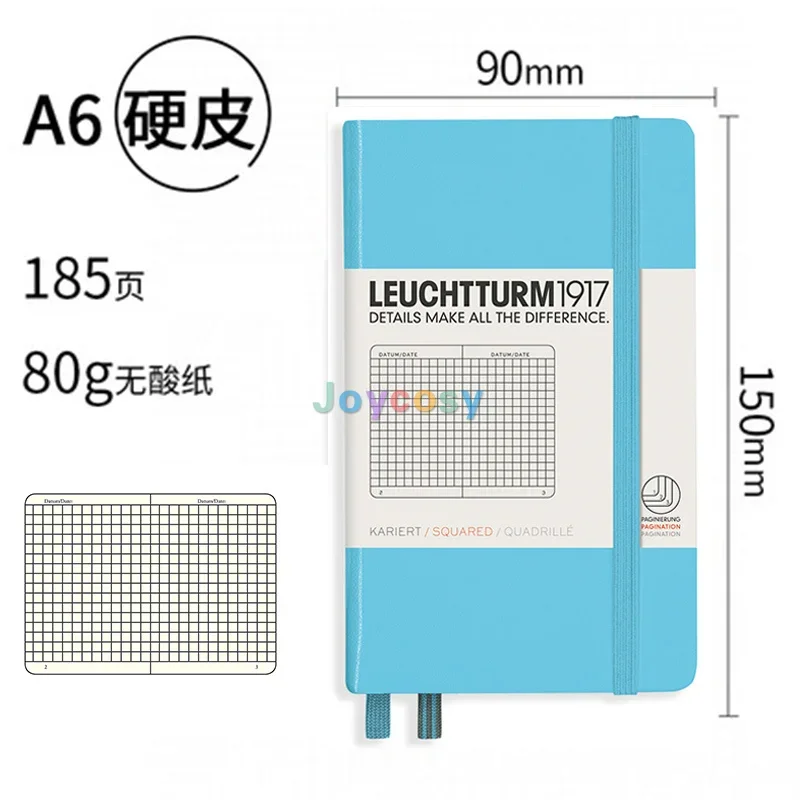 LEUCHTTURM1917 - Quaderno tascabile A6 con copertina rigida punteggiata squadrata a righe semplici - 185 pagine numerate, carta senza acidi da 80 g/m2