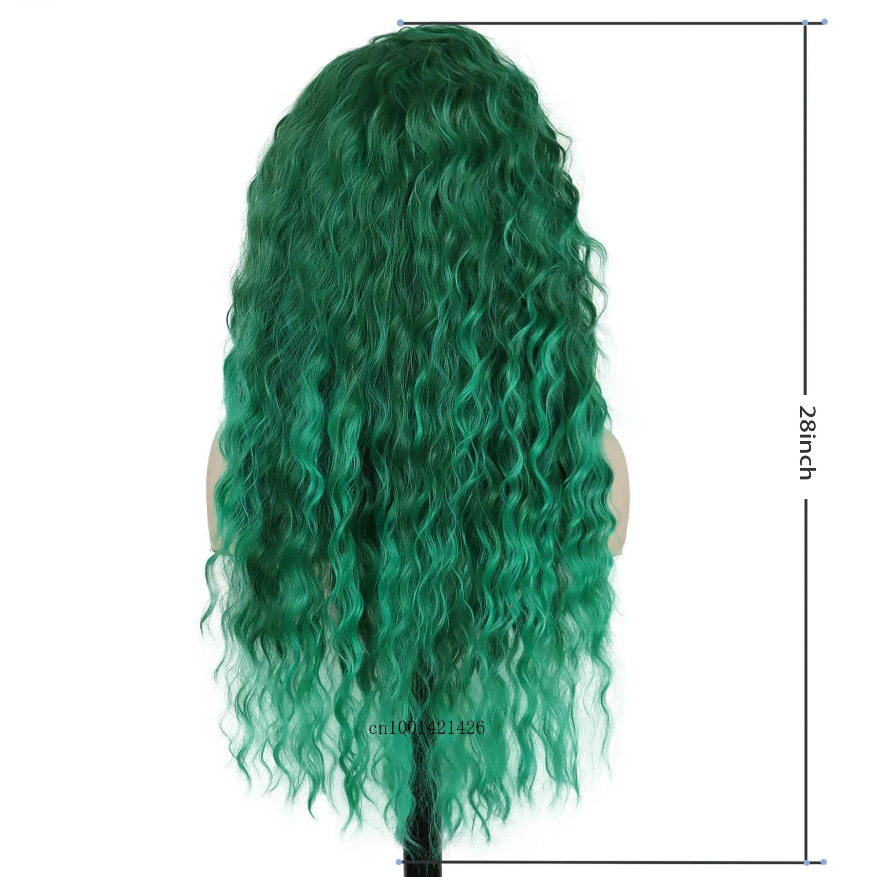 Green Wigs Costume for Women Synthetic Hair Long Curly Wig