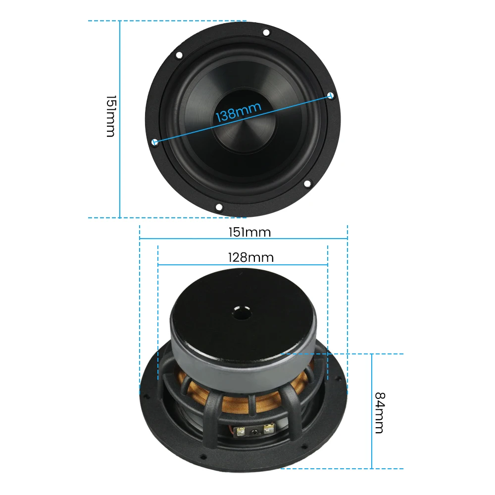 Mid-Bass Speaker 5.25 Inch 4 Ohm/8 Ohm 60W Speaker Aluminum Ceramic Basin High Fidelity Waterproof 1PCS