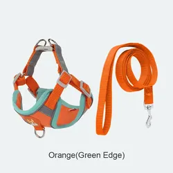 Booteely Reflective Suede Pet Harness Vest with Retractable Leash - Lightweight and Convenient - M 3-6kg (Orange(Green Edge))