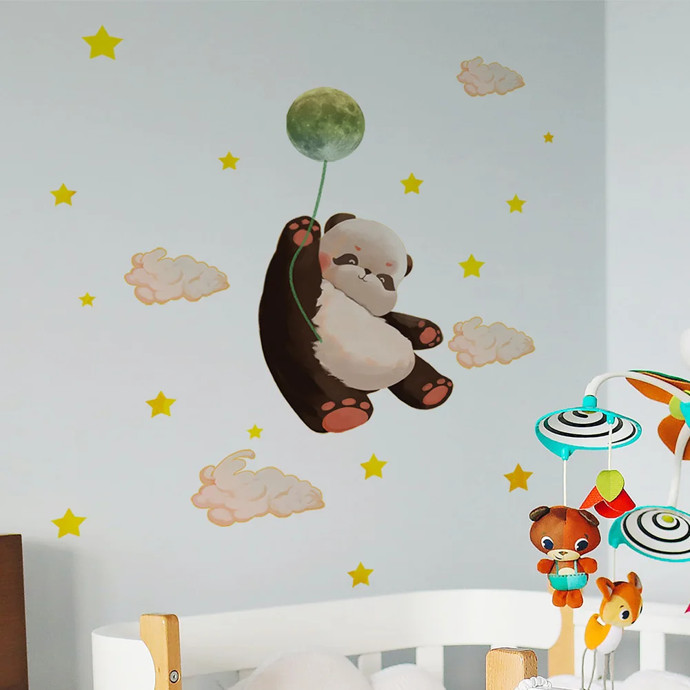 Panda Moon Luminous Wall Sticker Baby Kids Room Bedroom Home Decor Clouds Stars Decals Glow In The Dark Decorations Stickers