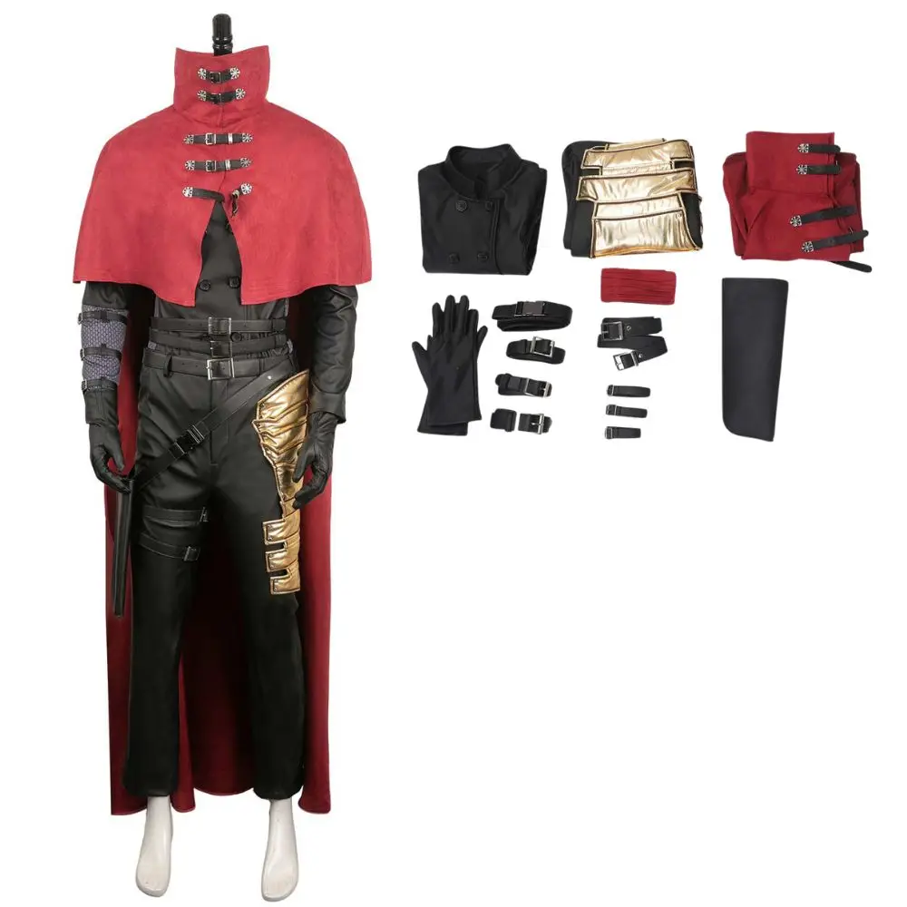 Disfraz de fantasía de Vincent Valentine de Final Fantasy 7 para hombre adulto, conjunto de capa de uniforme FF7, traje de carnaval de Halloween