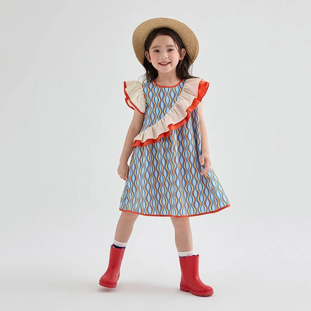 

Korea Summer Girls Dress Children Print Wave Ruffles Clothing Kids Princess Dresses Children's Clothing Toddler Girl Clothes