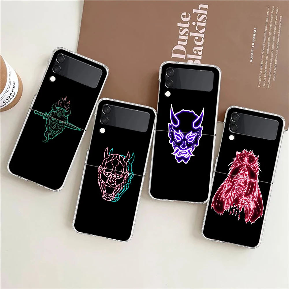 Custodia Per Telefono Di Lusso Al Neon Samurai Oni Mask Per Samsung Galaxy Z Flip 3 4 5 Custodia Rigida Pieghevole Per Pc Per Samsung Z Flip3 Clear Co