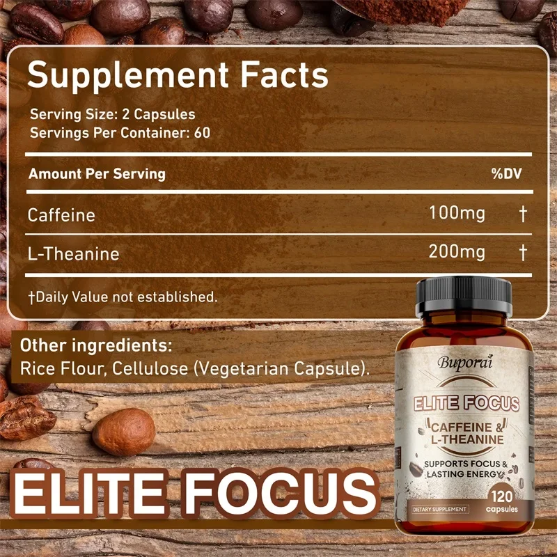 Elite Caffeine Capsules with L-Theanine - Provides Clean Energy, Endurance, Stress Relief, and Cognitive Enhancement - Image 2