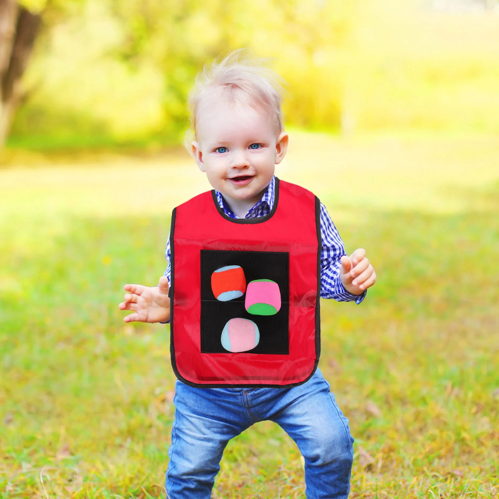 Small Blue Children Sticky Ball Vest Viscous Jersey Vest Game Props Adhesive Ball Vest with 3 Random Color Balls for Kids 5
