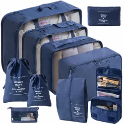 Travel Organizer Storage Set - Packing Cubes and Shoe Pouch (10pcs Blue)