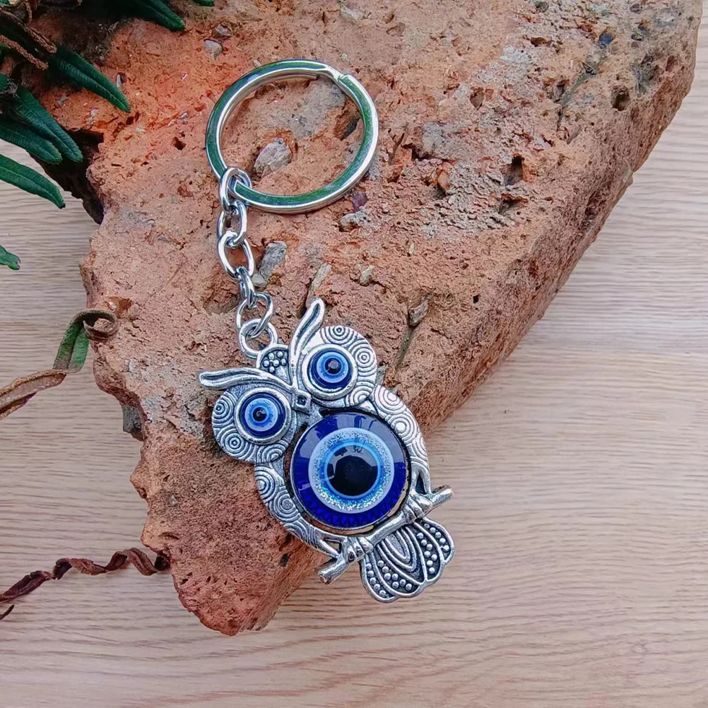 

2 Pcs Owl Pendant Creative Key Ring Keychain for Decor Decorate Hanging Car Zinc Alloy Ornament Evil Eye