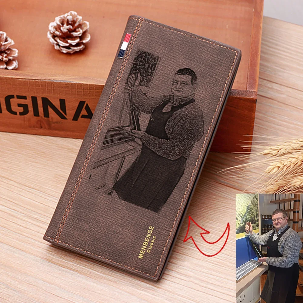 

Picture Engraved Wallet PU Leather Wallet Trifold Vertical Custom Photo Wallet Holiday Gift Custom Personalized Wallet for Him
