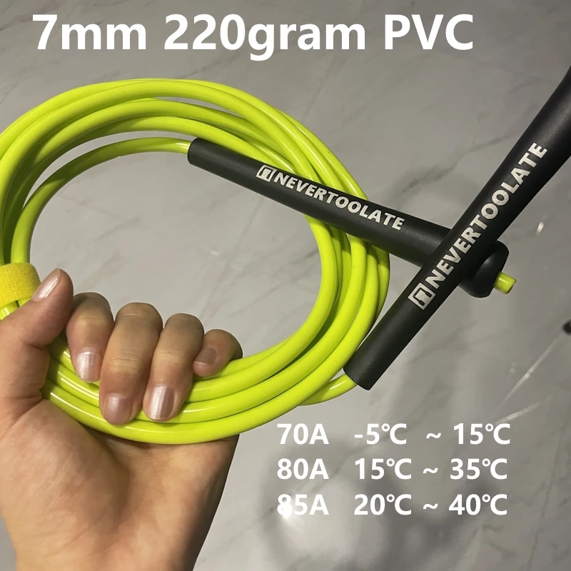0.5 lbs 10.5ft 길이 3.2 미터 로프 길이 7mm PVC 15.5cm 긴 핸들 헤비 피트니스 크로스 핏 크로스 로프 하이트 줄넘기, 줄넘기 점프 로프 