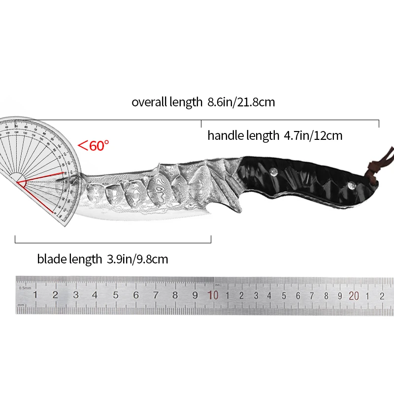 TURENZ-Full Tang Damascus Steel Fixed Blade Knife Steel Survival Hunting Tools Outdoor Camping Tools Wooden Handle Knives Gifts 6