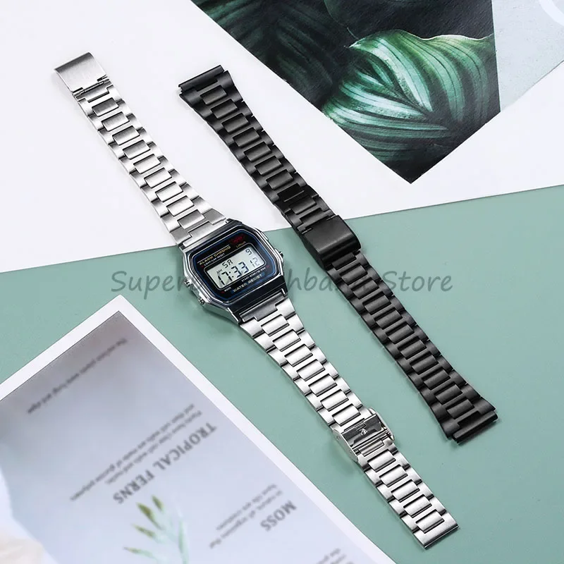 Bracciale In Acciaio Inossidabile 18Mm Per Casio F105/108/A158/168 Ae1200 F91W Cinturino Cinturino In Metallo Cinturino Con Fibbia Pieghevole Sostituz