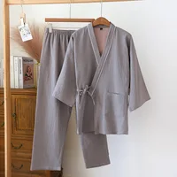 2026 Spring/Summer New Japanese Kimono Set Couple 100% Cotton Men's and Women's Casual Loose Home Fur Two Piece Set Sleepwear - Image 2