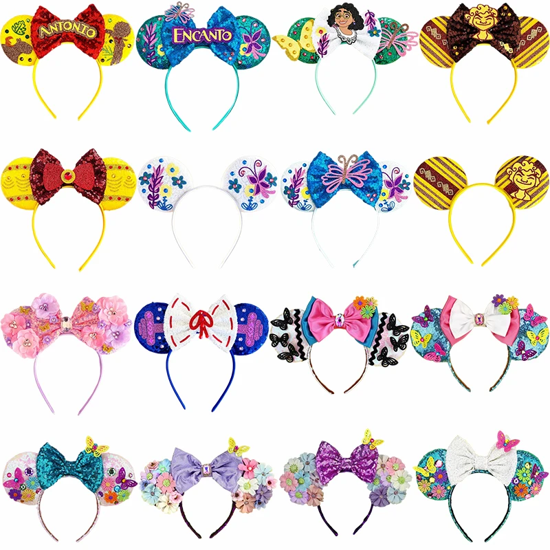 Disney Encanto Ears Headbands Girl Butterflies Sequins Bow Flower Hair Accessories For Women Mirabel Hairband Kids Headwear Baby