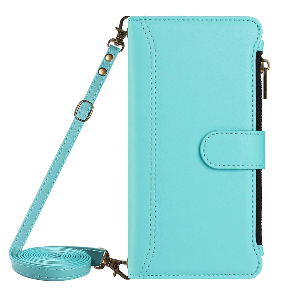 Zipper Multi-Card Wallet Flip Case with Lanyard