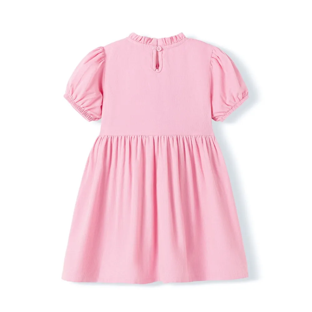 Children's Clothing Baby Girls 2025 Summer Embroidered Cartoon Casual Dresses Pink Dresses Kids Clothes