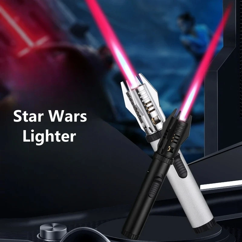 Metal Turbine Torch Flame Spray Gun Red Flame Butane Gas Lightsaber Lighter Outdoor Windproof Kitchen Barbecue Welding Tool Gift