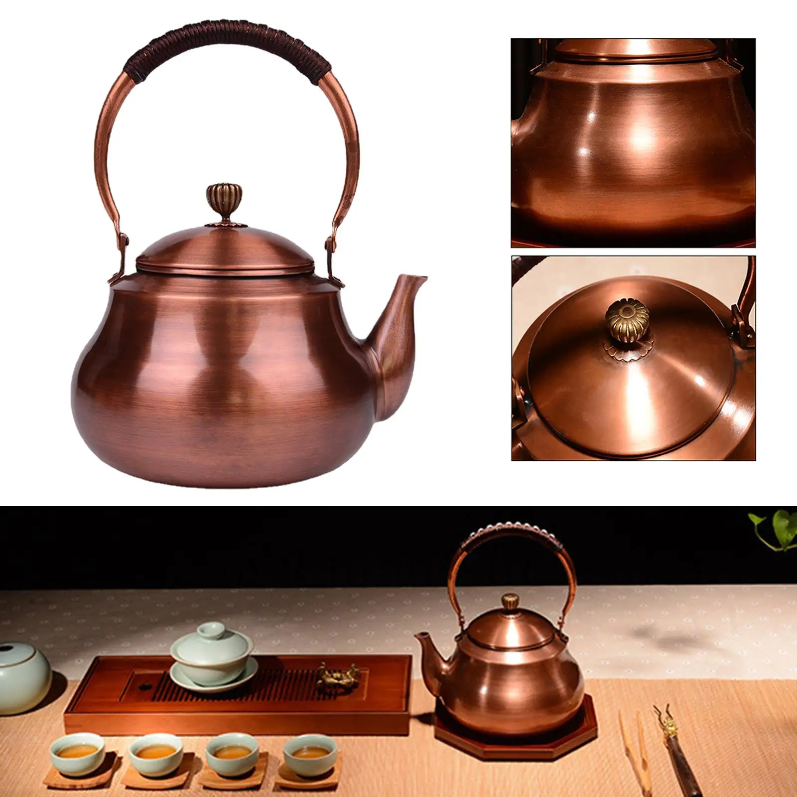 Copper Tea Kettle PU Leather Wrapped Handle Water Boiler Jug Tea Pot Hot Water Kettle Stove Top Water Kettle for Boiling Water