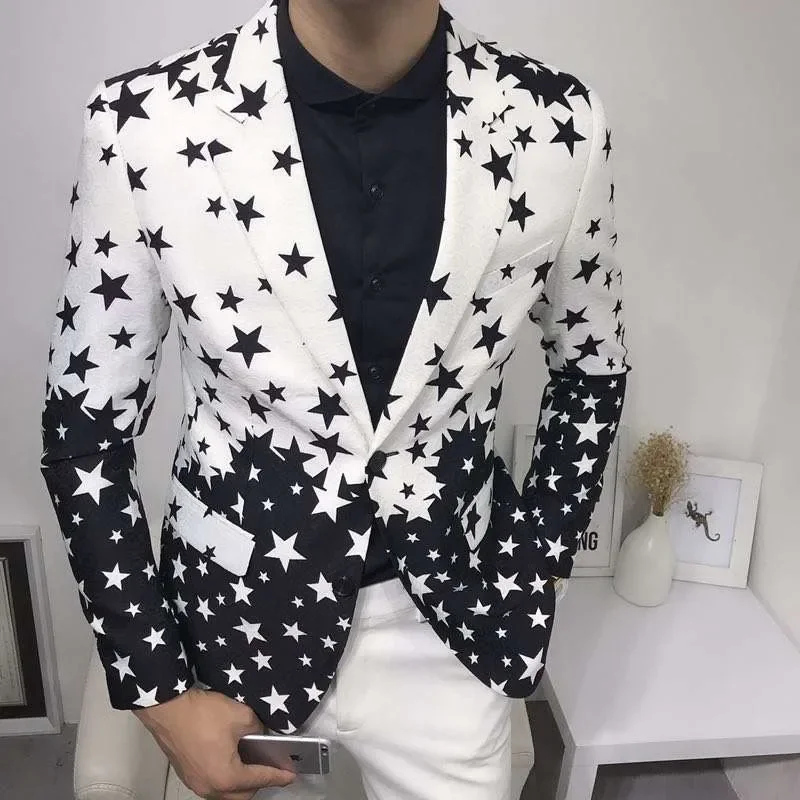Men Blazers Star Print Slim Fit Blazers Men's Club Dress Groom Tuxedo Men's Formal Wedding Prom Suit Jacket Brand Costume Homme