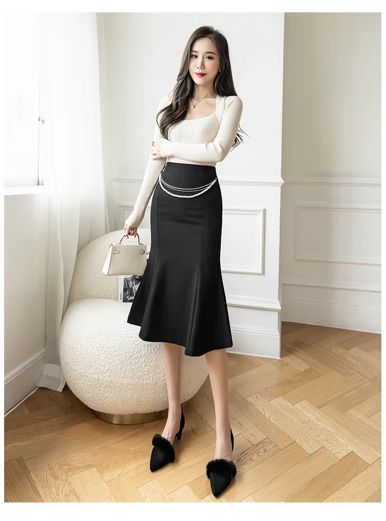 Skirts Women Solid Vintage Office Ladies Elegant Chic Korean Style A-line Summer Long Faldas Mujer High Waist Simple Hip Skirt midi skirt