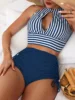 2025 Halter High Waist Bikinis Striped Swimsuit Women Hollow Out Swimwear Female Bathers Bathing Swimming Swim Suit Beachwear