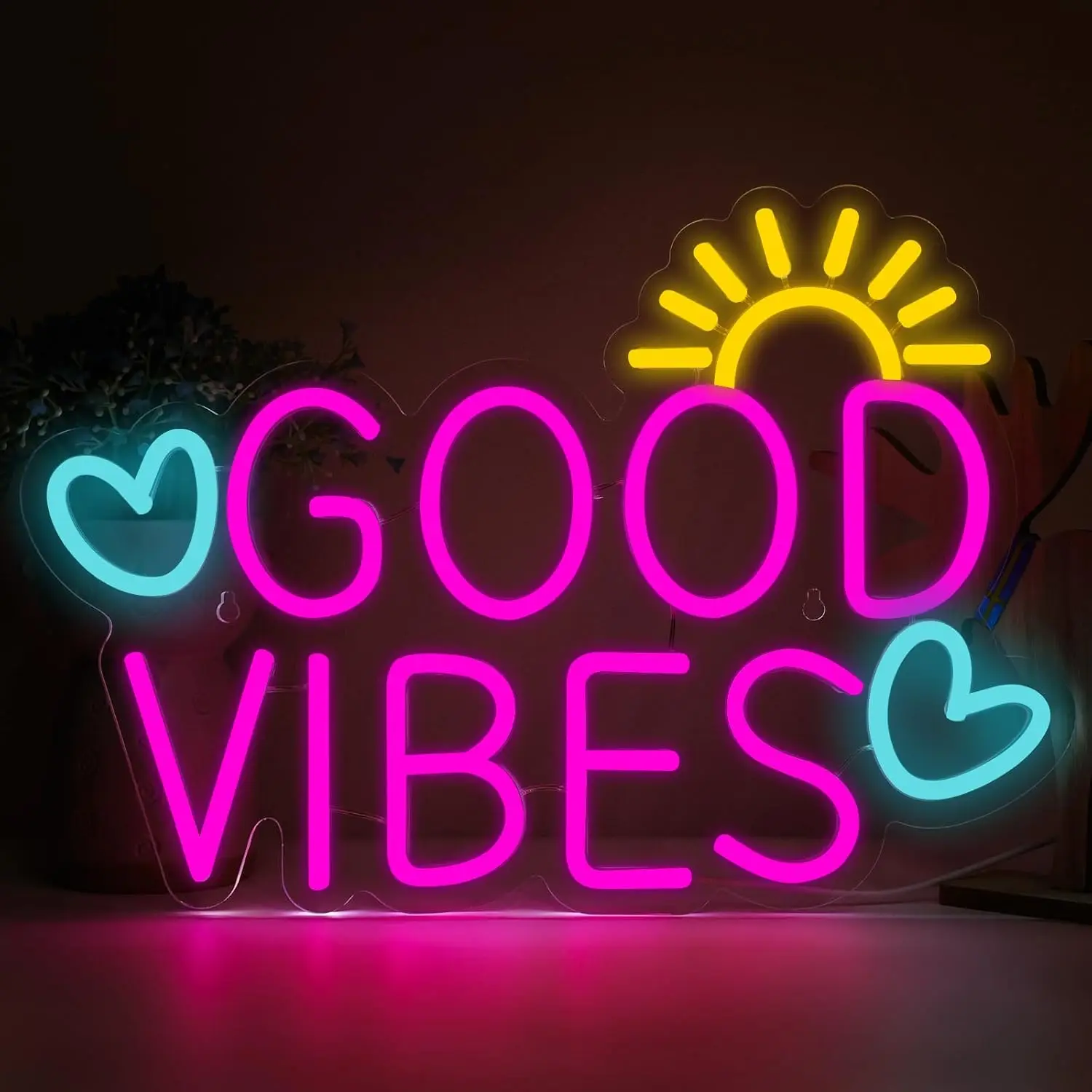 LUNSY Good Vibes Enseigne Néon LED Pour Décoration Murale, Alimentation Par USB Pour Chambre, Fête, Bar, Décoration De Mariage, Rose