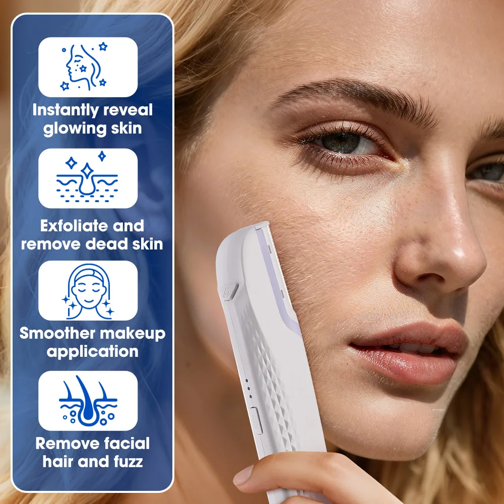 Electric Dermaplane Razor for Facial Hair Removal with LED Light