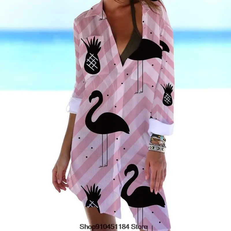 

Ladies Bathing Suit Mini Dress Bikini Beach Tunic Tops Long Sleeved Sunscreen Shirt New Fashion Women Swimsuit Cover Ups Blouse