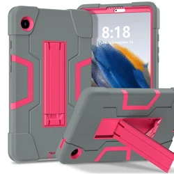 Rugged Heavy - Duty Shockproof Tablet Case with 3 - Layer Stand Cover - A9 SM - X110 X115 X117 (Grey - Rose Red)