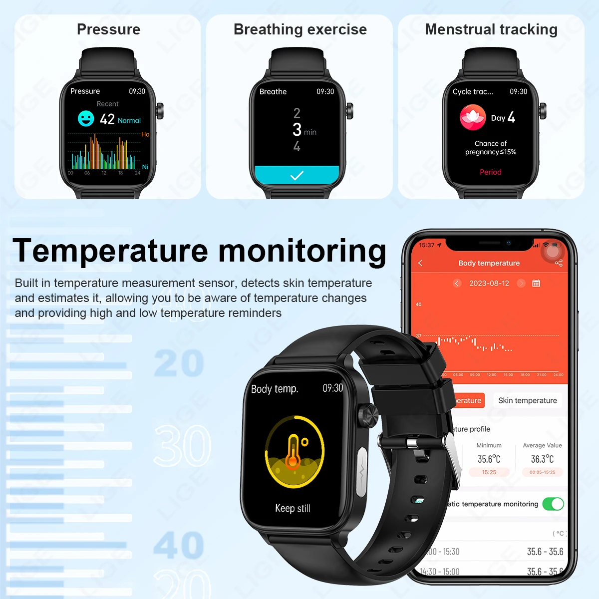 LIGE 2025 New ECG+PPG AI Healthy Diagnose Smart Watch Men Women Blood Lipid Uric Acid Female Menstrual Health Tracker Smartwatch 5